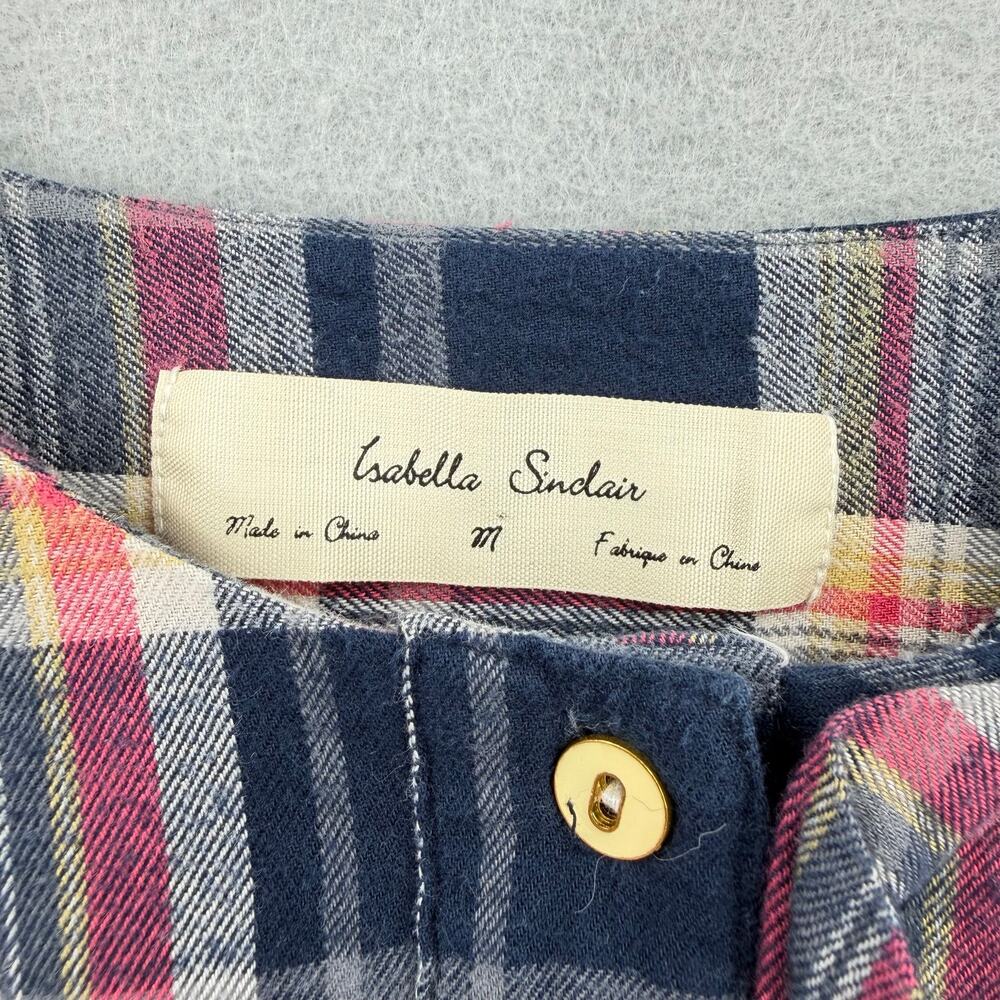 Anthropologie Isabella Sinclair Pink Navy 100% Cotton Ruffle Plaid Academia Top - Picture 12 of 13